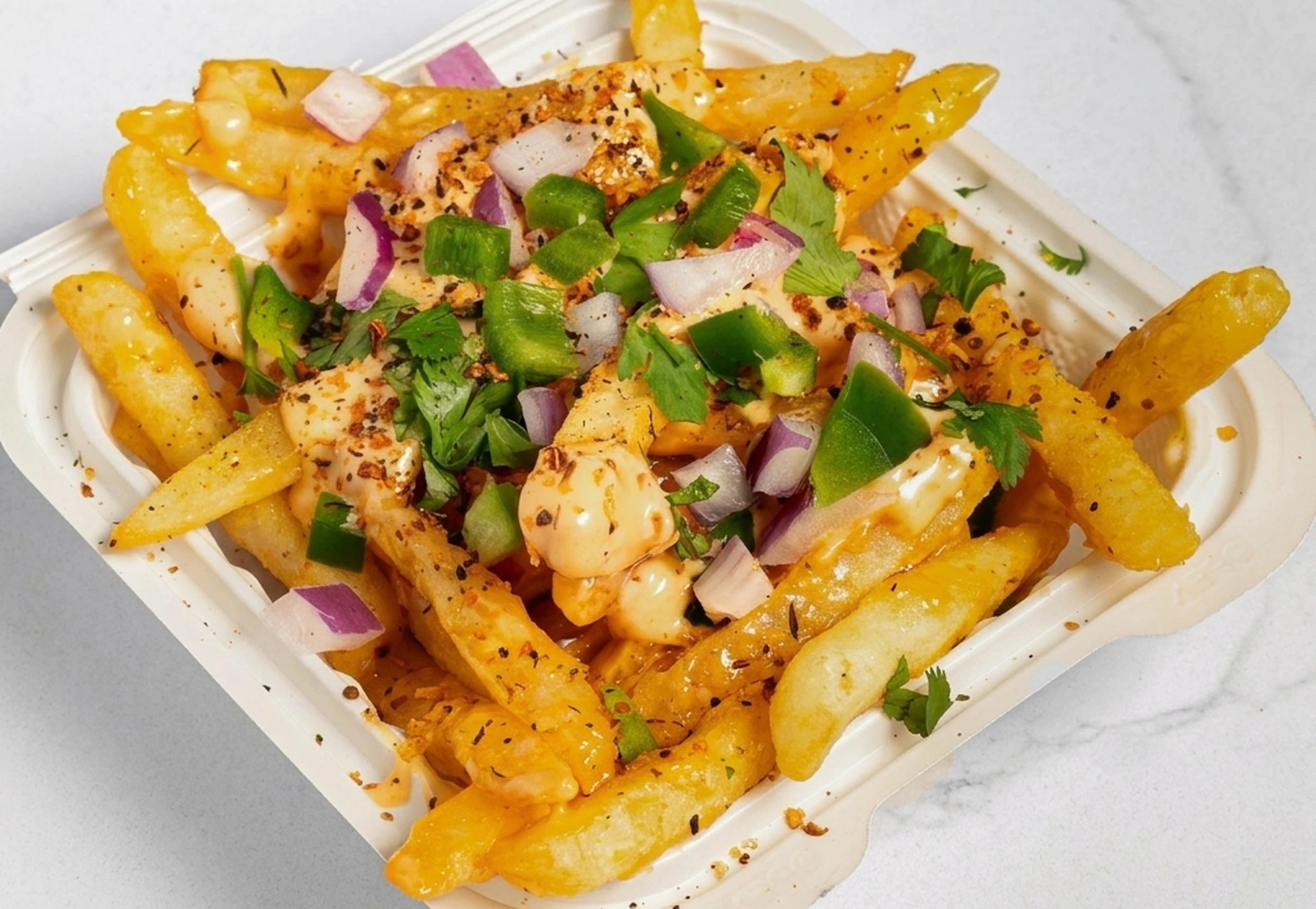 Chicken pakoda and masala fries at Calzone Corner Takeout & Tiffin Service Calgary NE - Indian snacks and sides